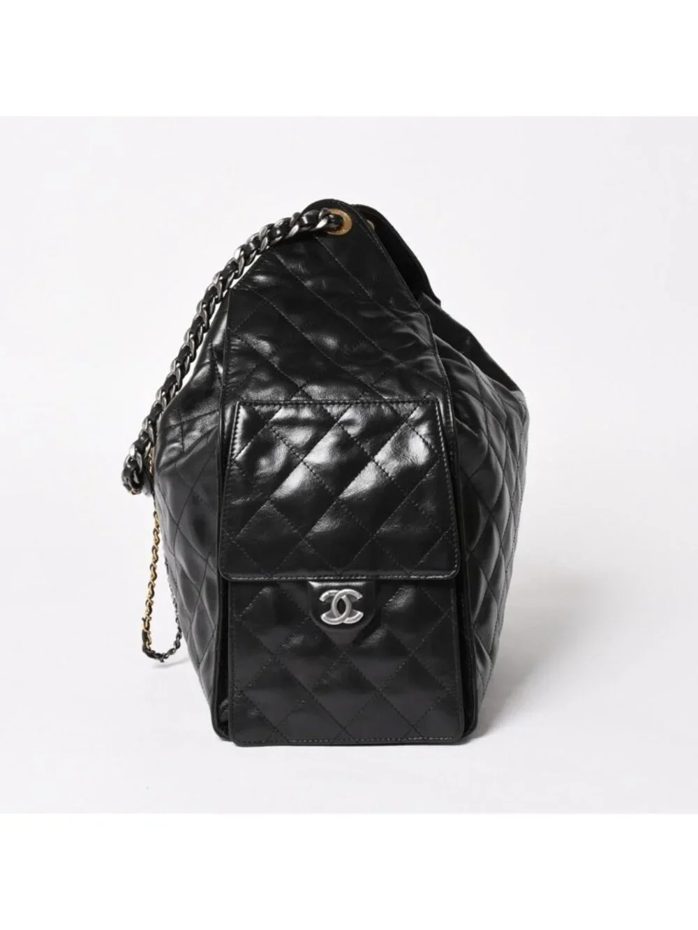 Chanel 25 Large Handbag Base Grained Calfskin CC Logo Black